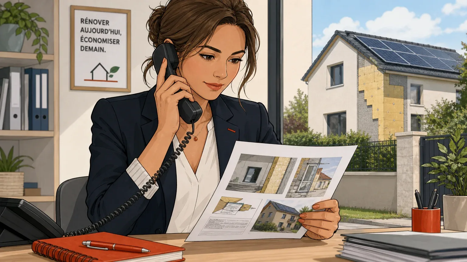 Professionnelle préparant le rappel d’un lead de rénovation énergétique