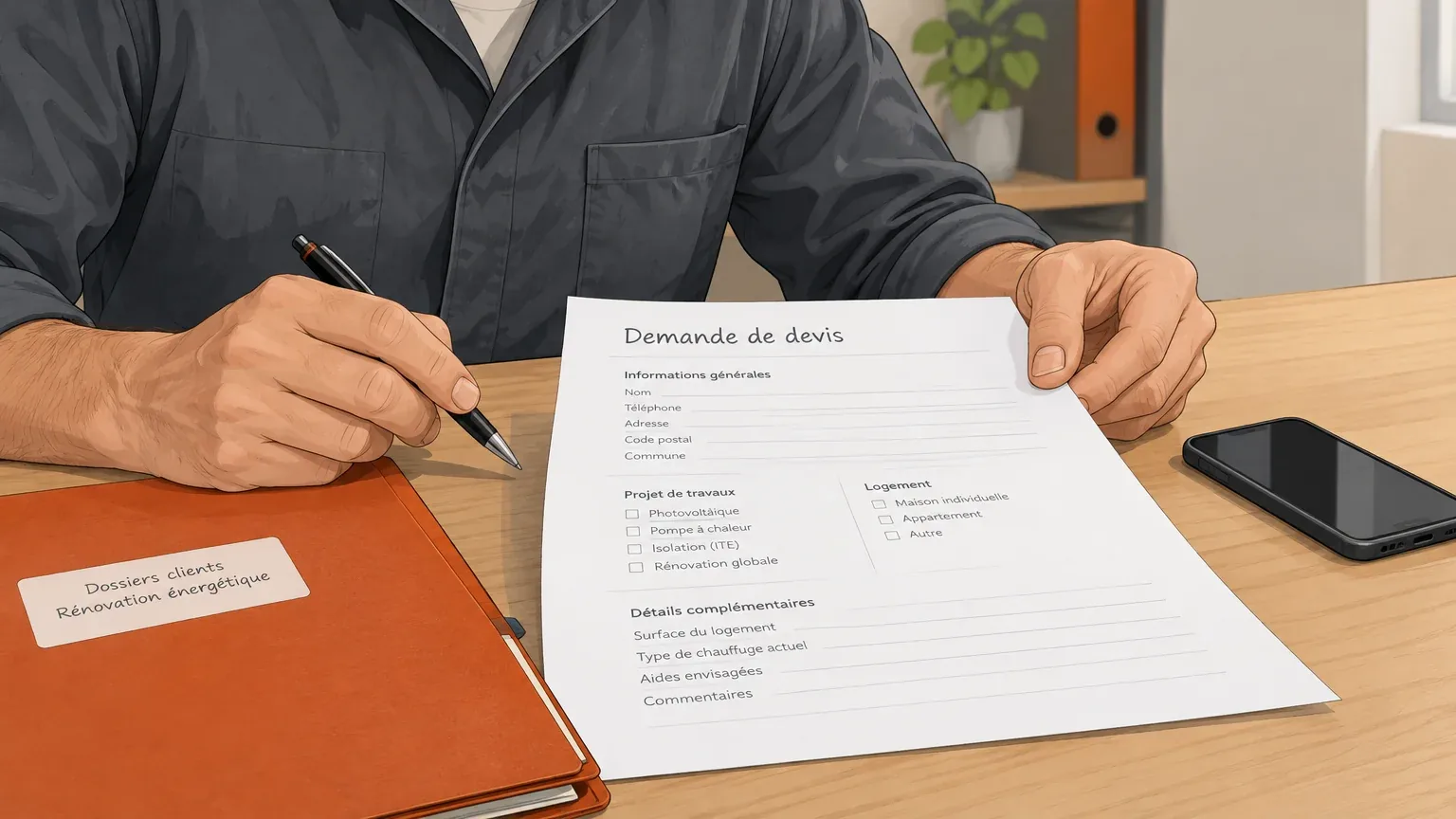 Un artisan examine les informations d’une demande de travaux reçue