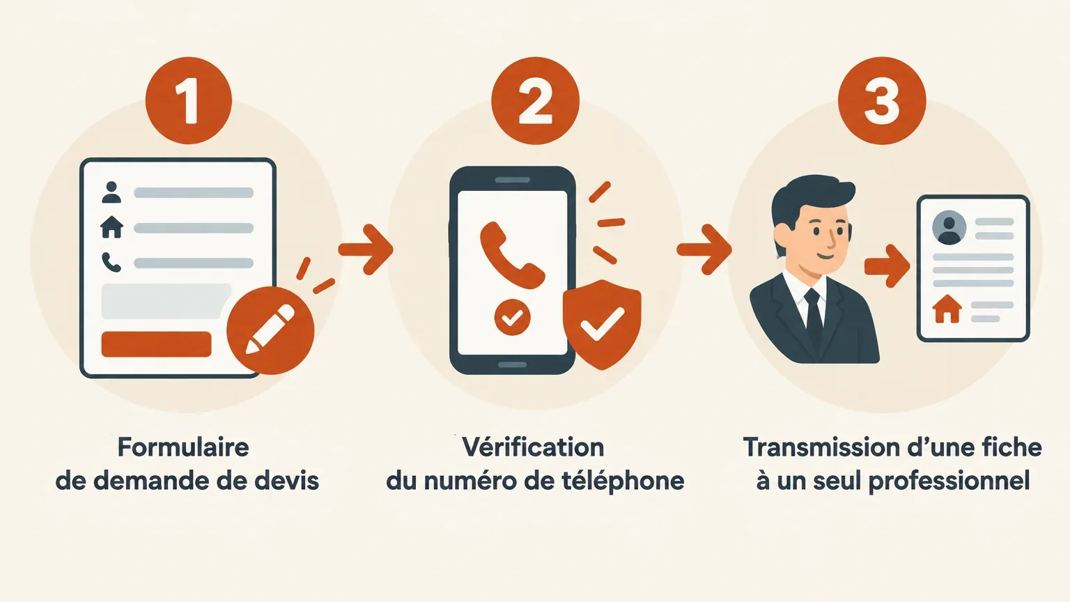 Illustration des étapes de collecte, de vérification et de transmission d’un contact